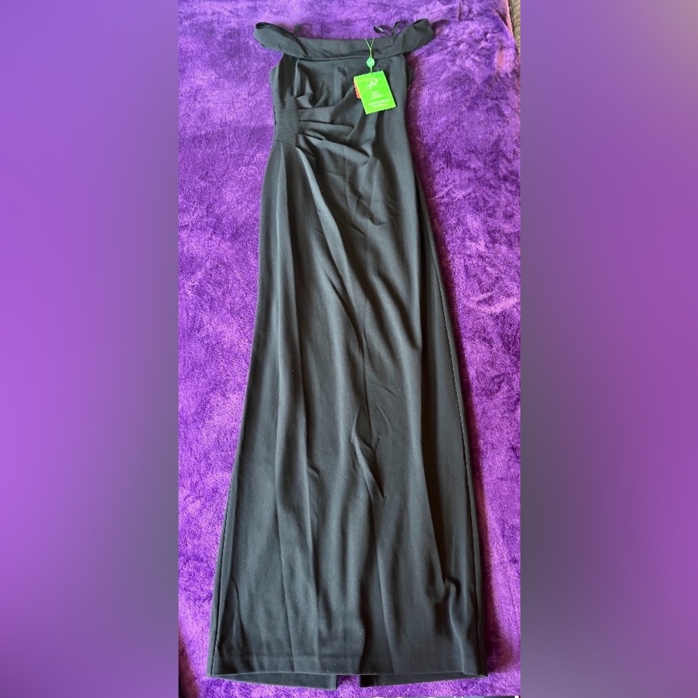 Adrianna Papell Black Prom Off the Shoulder Dress (Gown) Back Slit Size 6 NWT